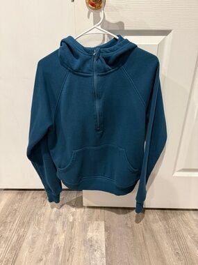Teal Half-Zip Hooded Fleece Pullover